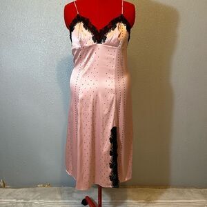 Victoria secret pink with black floral embroidered trim midi slip dress size XL